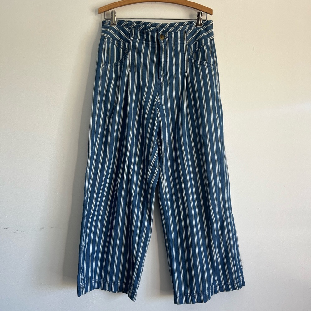 Striped Wide-Leg Blue Pants